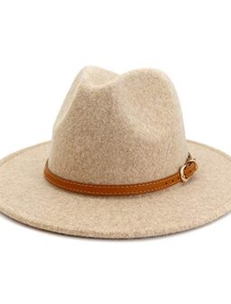 Gossifan Classic Wool Fedora Hats Wide Brim Belt Buckle for Women & Men