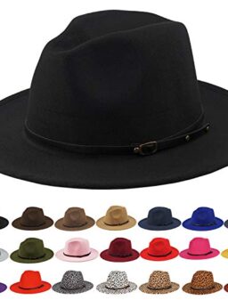 Women Fedora Hat Wide Brim Felt hat with Belt Buckle Panama Hat Vintage Jazz Hat