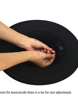 HUDANHUWEI Women's Classic Wide Brim Fedora Hat with Belt Buckle Felt Panama Hat