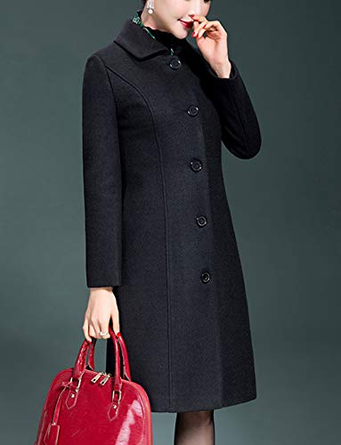 Haellun Women's Warm Single Breasted Pea Coat Winter Outwear Wool Blend Coat - Image 4