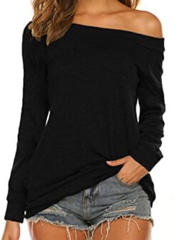 Halife Women's Long Sleeve Boat Neck Off Shoulder Blouse Tops