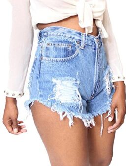 Haola Women's Juniors Denim High Waist Distressed Cutoff Shorts Blue S