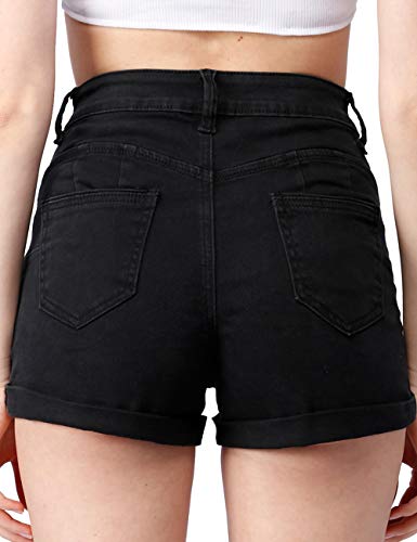 Haola Womens Stretchy Denim Shorts High Waisted Folded Hem Ripped Jeans Shorts - Image 3