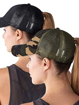 ZOORON Womens Washed Distressed Ponytail Baseball Hats Adjustable Cotton Vintage Sun Baseball Cap High Messy Bun…