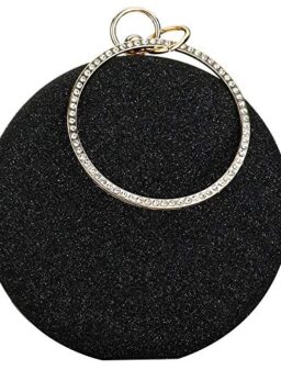 Women Top Handle Handbags Tote Bag Purse Clutch Bag With Chain Circular Ring With Rhinestone (Black)