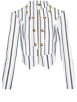 Hybrid Women's Military Crop Premium Ultra Stretch Gold/Sliver Zip Up Dressy Fashion Blazer Jacket