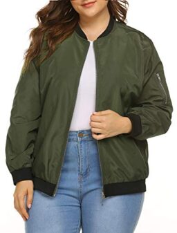 IN'VOLAND Womens Jacket Plus Size Bomber Jackets Lightweight with Pockets Zip Up Quilted Casual Coat Outwear