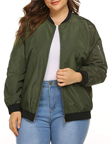 IN'VOLAND Womens Jacket Plus Size Bomber Jackets Lightweight with Pockets Zip Up Quilted Casual Coat Outwear