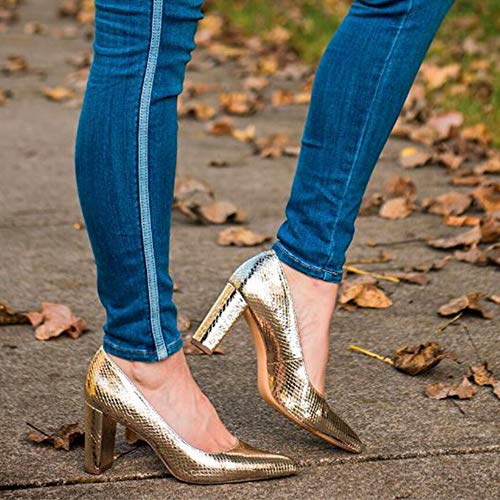 JENN ARDOR Chunky Thick Block Heel Pumps Pointed Closed Toe Office Dress Lady High Heel Shoes - Image 5
