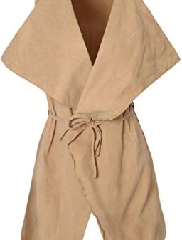 JOKHOO Women's Lapel Sleeveless Long Waistcoat Blazer Vest Cardigan with Belt