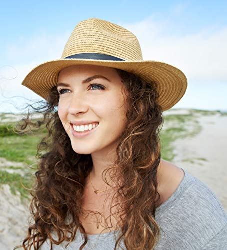 JOYEBUY Womens UPF50 Foldable Summer Straw Hat Wide Brim Fedora Sun Beach hat - Image 4