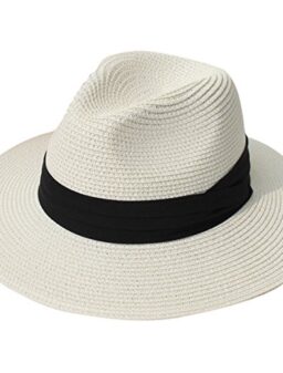 JOYEBUY Womens UPF50 Foldable Summer Straw Hat Wide Brim Fedora Sun Beach hat