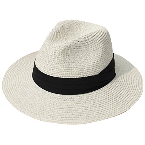 JOYEBUY Womens UPF50 Foldable Summer Straw Hat Wide Brim Fedora Sun Beach hat