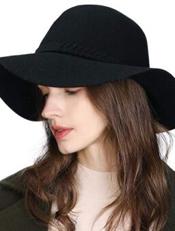 Jeff & Aimy Womens 100% Wool Felt Fedora Hat Wide Brim Floppy/Porkpie Style
