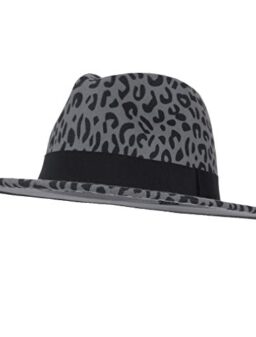 Jelord Women's Vintage Leopard Print Fedora Wool Hat Wide Brim Panama Trilby Wool Felt Hat with Band, Blue-grey, US 7 1…