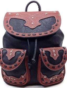 Justin West Trendy Western Rhinestone Leather Conceal Carry Top Handle Backpack Purse