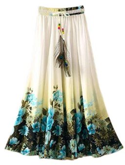 Kafeimali Women's Flowy Summer Casual Floral Bohemian Chiffon Long Maxi Skirt