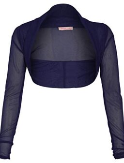 Womens Ruched Long Sleeve Sheer Mesh Shrug Bolero Sweater Cardigan Top