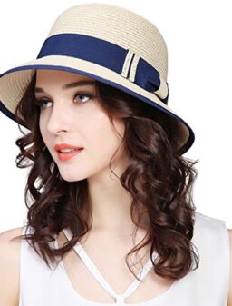 Lanzom Sun Hats for Women Wide Brim Straw Hat Summer Beach Hat Foldable Packable Cap for Travel Outdoor (A-Beige)