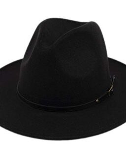 Lanzom Womens Classic Wide Brim Floppy Panama Hat Belt Buckle Wool Fedora Hat