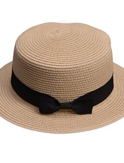 Lawliet Womens Straw Boater Hat Fedora Panama Style Flat Top Ribbon Summer A456