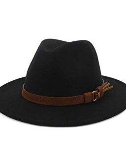 Lisianthus Men & Women Vintage Wide Brim Fedora Hat with Belt Buckle