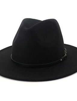 Lisianthus Women Wide Brim Wool Fedora Panama Hat with Belt Buckle