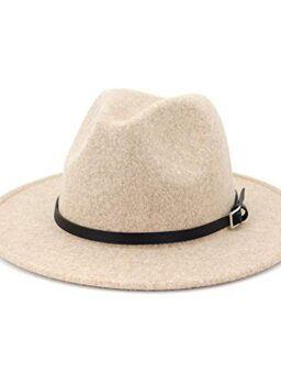 Lisianthus Womens Classic Wool Fedora with Belt Buckle Wide Brim Panama Hat