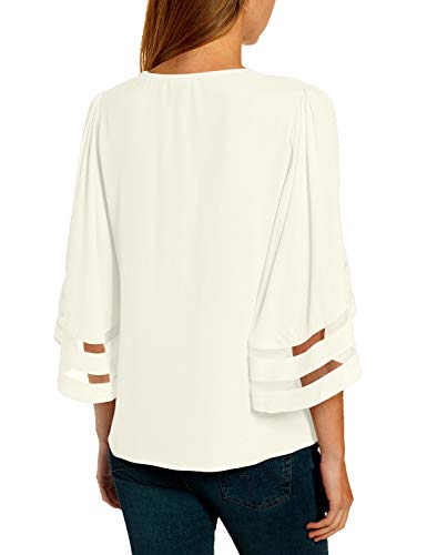 LookbookStore Women's V Neck Mesh Panel Blouse 3/4 Bell Sleeve Loose Top Shirt - Image 3