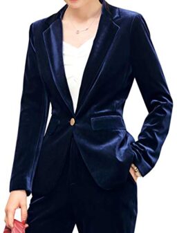 Lrady Women 1 Button Velvet Blazer Coat Slim Fit Casual Lapel Office Jacket Suit