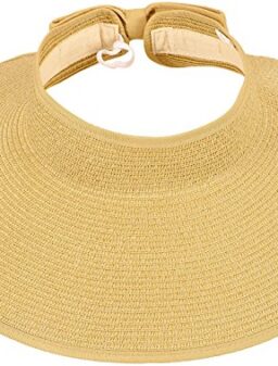 Womens Sun Hat Wide Brim Hats for Women Straw Sun Visors Roll Up Ponytail Beach Hats for Women