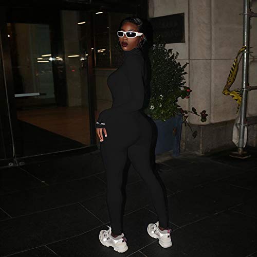 MEALIYA Women Embroidery Zipper High Neck Bodycon Jumpsuit Outfit Long Sleeve Rompers - Image 3