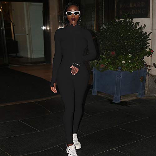 MEALIYA Women Embroidery Zipper High Neck Bodycon Jumpsuit Outfit Long Sleeve Rompers - Image 4