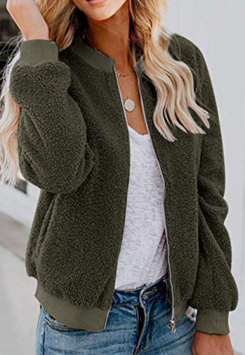 MIROL Women's Sherpa Fleece Jacket Faux Fuzzy Long Sleeve Casual Zip Up Bomber Coat - Image 3
