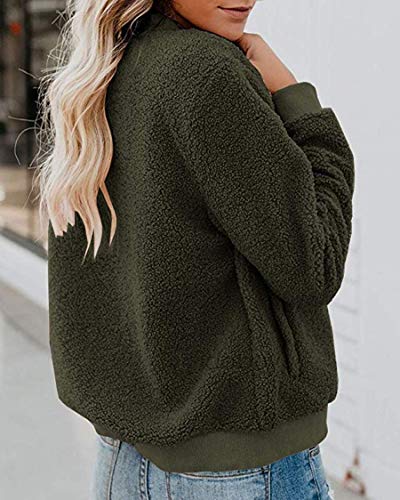 MIROL Women's Sherpa Fleece Jacket Faux Fuzzy Long Sleeve Casual Zip Up Bomber Coat - Image 5