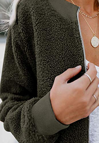 MIROL Women's Sherpa Fleece Jacket Faux Fuzzy Long Sleeve Casual Zip Up Bomber Coat - Image 6