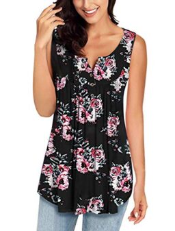 MIROL Womens Summer Sleeveless V Neck Solid Color Casual Swing Shirts Flowy Tank Tops Blouses with Buttons