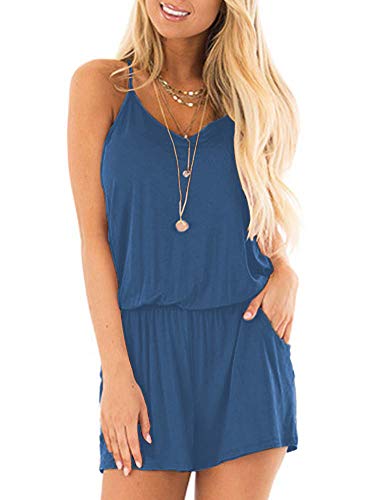 MISFAY Womens Summer Loose V Neck Spaghetti Strap Short Jumpsuit Rompers
