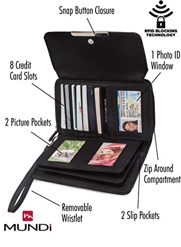 Mundi Big Fat Wallet Womens RFID Blocking Clutch Organizer Removable Wristlet ((Black)) - Image 3