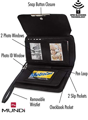 Mundi Big Fat Wallet Womens RFID Blocking Clutch Organizer Removable Wristlet ((Black)) - Image 4