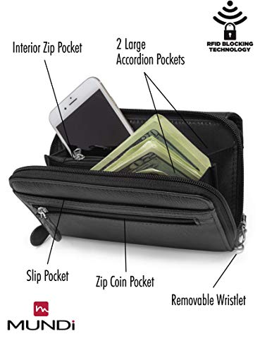 Mundi Big Fat Wallet Womens RFID Blocking Clutch Organizer Removable Wristlet ((Black)) - Image 5