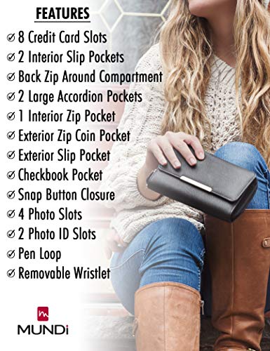 Mundi Big Fat Wallet Womens RFID Blocking Clutch Organizer Removable Wristlet ((Black)) - Image 7