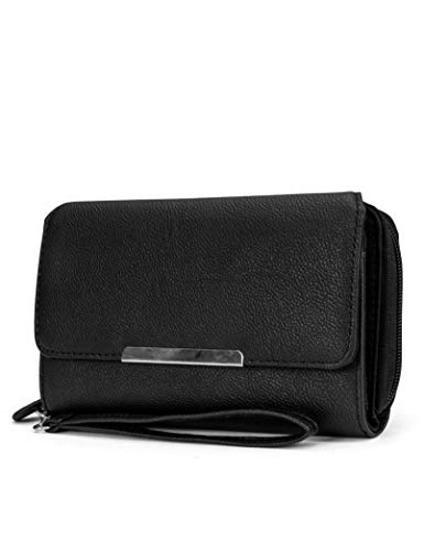 Mundi Big Fat Wallet Womens RFID Blocking Clutch Organizer Removable Wristlet ((Black))