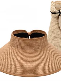 MAYLISACC Foldable Straw Sun Visors for Women, Sun Protecetion Wide Brim Sun Hats Adjustable Topless Beach Hat