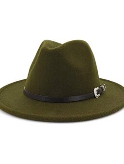 Gossifan Men & Women's Classic Wide Brim Felt Fedora Panama Hat with Belt Buckle