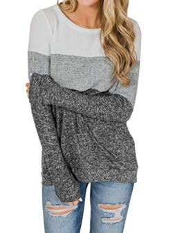 Minthunter Women's Long Sleeve Color Block Cute Shirt Round Neck Casual Tops