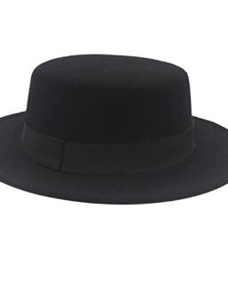 NE Norboe Women's Brim Fedora Wool Flat Top Hat Church Derby Bowknot Cap