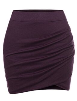 NEARKIN Womens Stretchy Waistband Shirring Fitted Mini Skirt