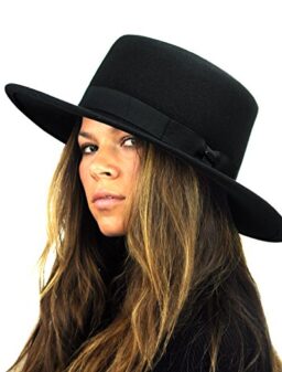 NYFASHION101 Wool Wide Brim Porkpie Fedora Hat w/Simple Band Accent