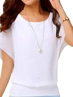 Neineiwu Women's Loose Casual Short Sleeve Chiffon Top T-Shirt Blouse